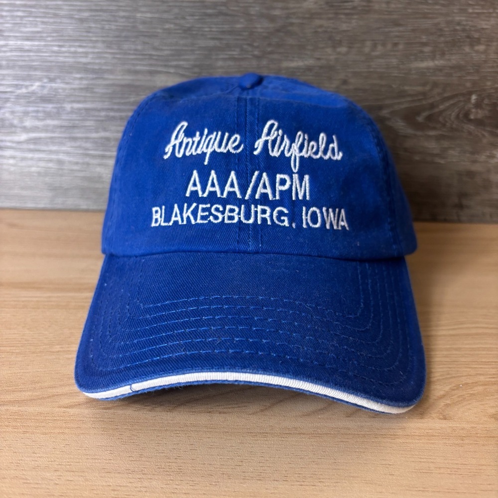 Antique Airfield Hat Cap Strap Back Blue Blakesburg Iowa Adjustable